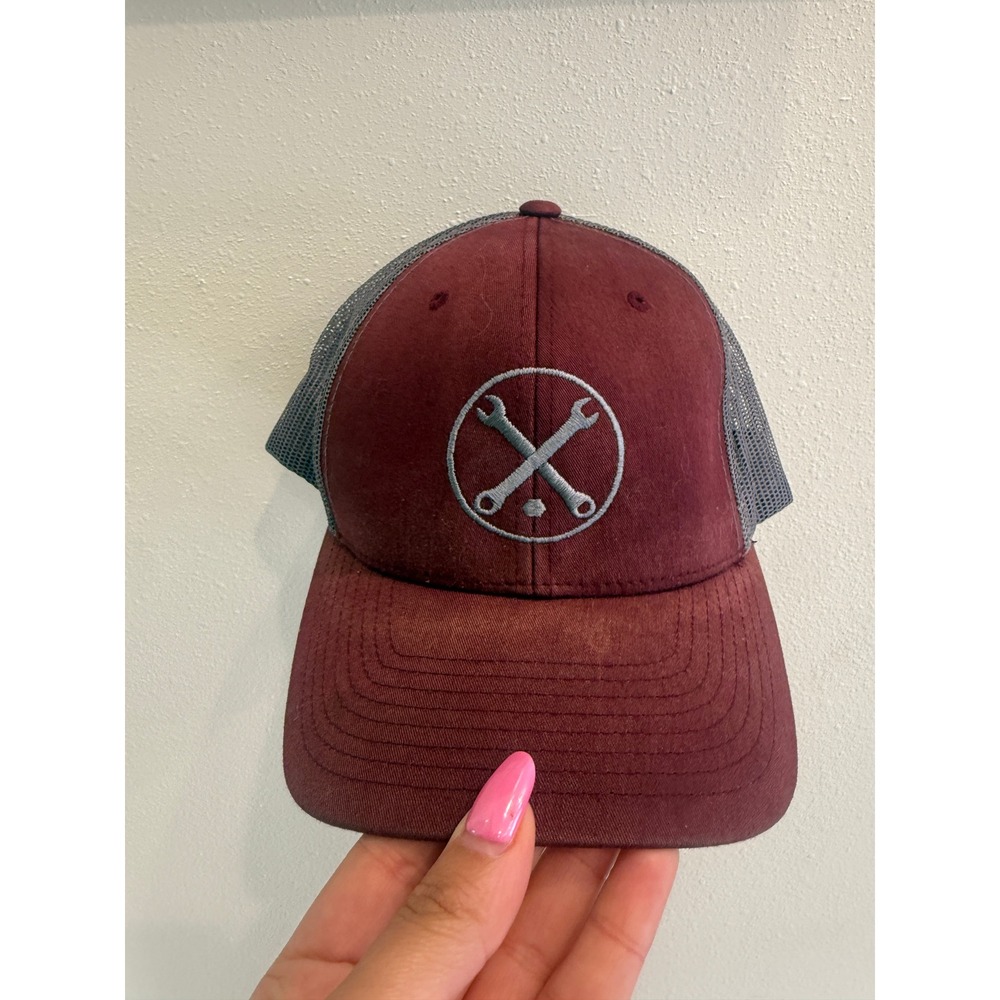 Yupoong The Classics Maroon Grey Crossed Wrenches Trucker Hat Snapback Mens Cap